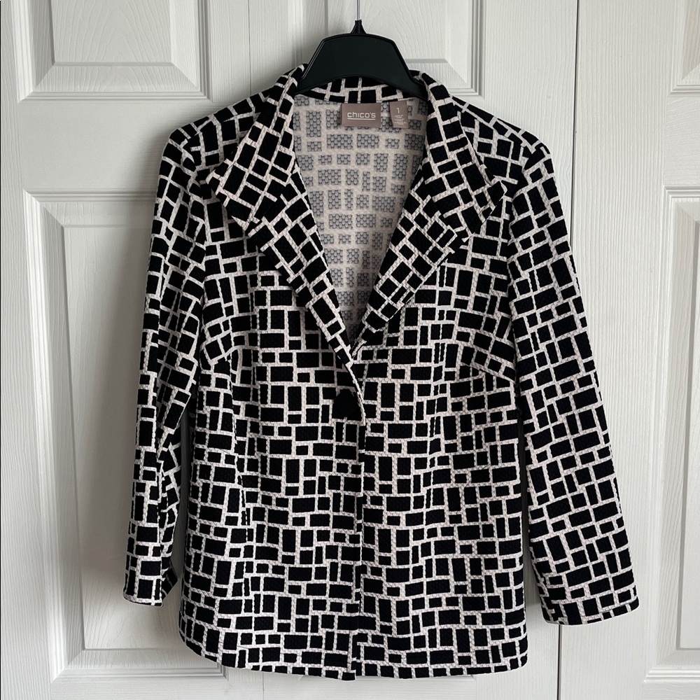 Chico's Monochrome Grid Pattern Blazer